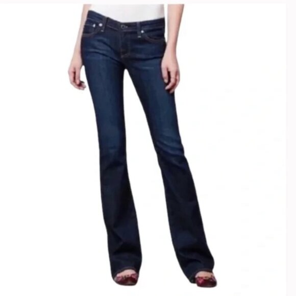 AG Adriano Goldschmied Angel Boot Cut Jeans Whiskering Jean Wide Flare Dark 28 R - Picture 1 of 16